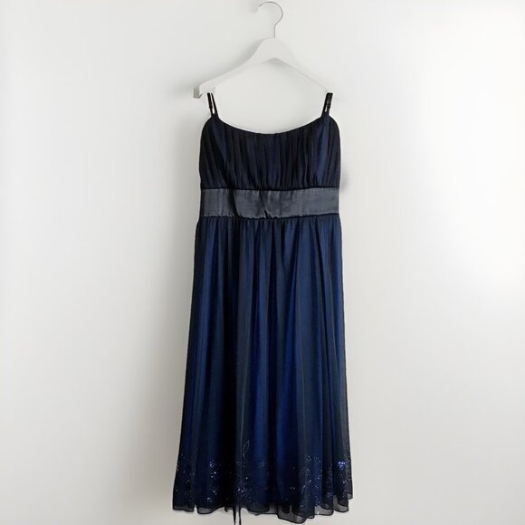 Vintage City Studio Dress Blue Black Sheer Overlay Sparkle 90s Y2K Womens Large - Picture 1 of 8